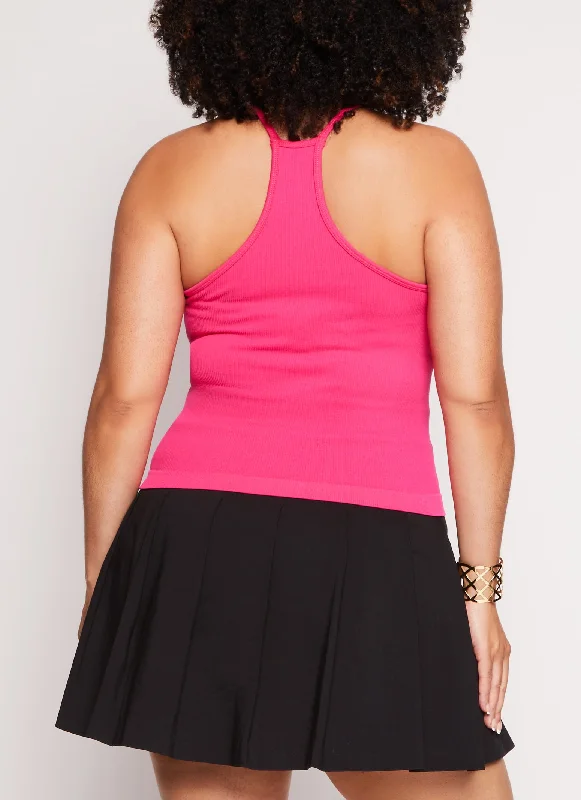 Plus Size Seamless Racerback High Neck Tank Top