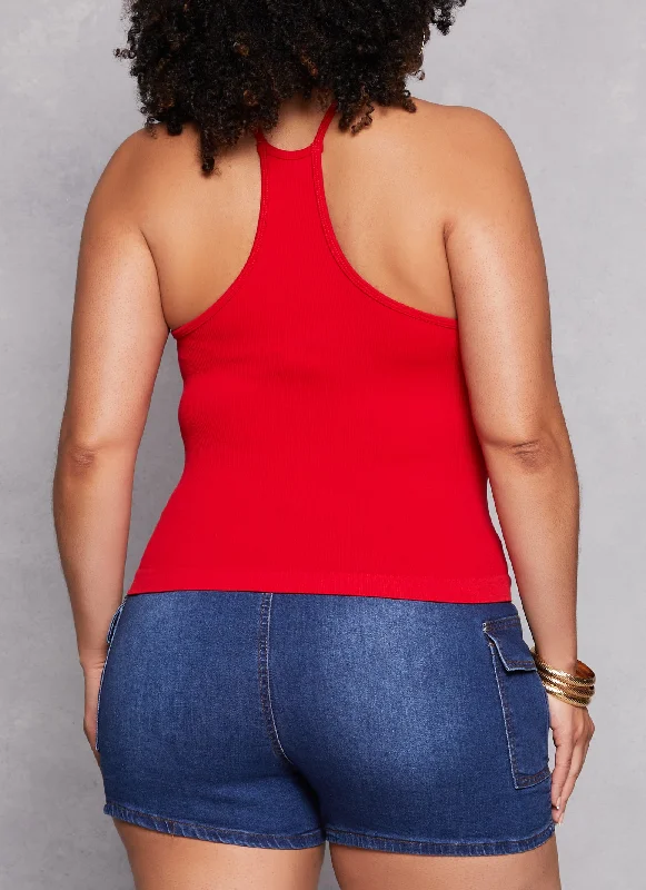 Plus Size Seamless Racerback High Neck Tank Top