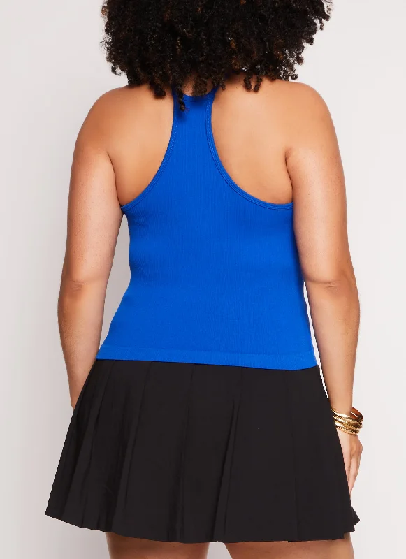 Plus Size Seamless Racerback High Neck Tank Top