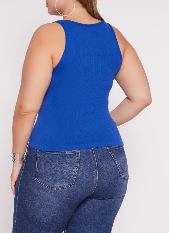 Plus Size Seamless Ribbed Snap Button Tank Top