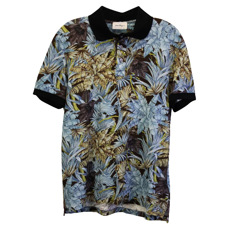 Salvatore Ferragamo Floral Polo T-Shirt in Blue Cotton