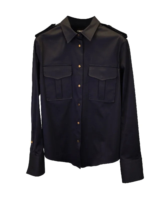 Tom Ford Satin Buttoned Shirt in Black Cotton