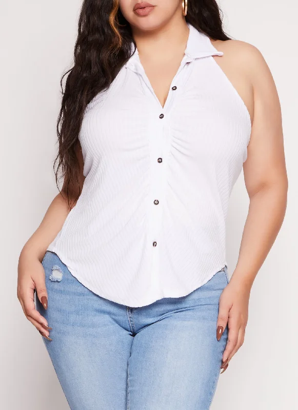 Plus Size Button Down Halter Top