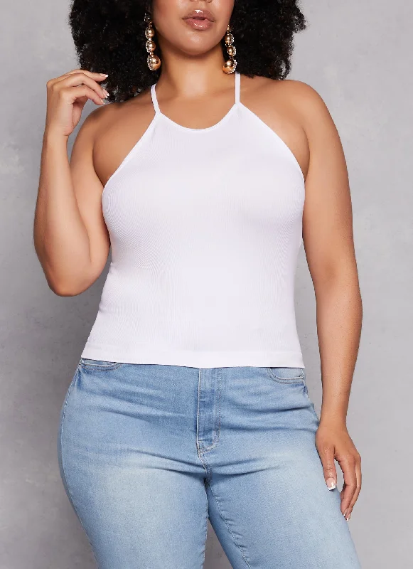 Plus Size Seamless Racerback High Neck Tank Top