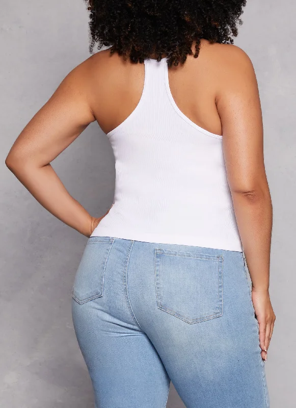 Plus Size Seamless Racerback High Neck Tank Top