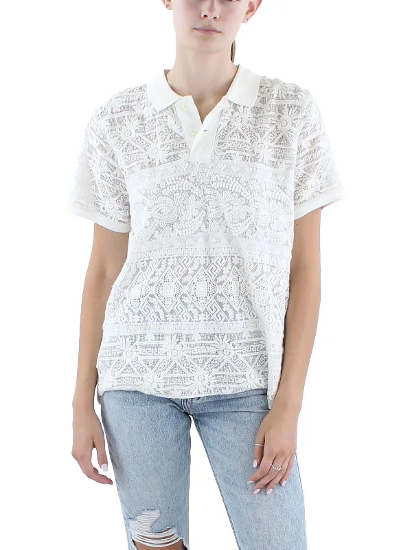 Womens Cotton Lace Polo Top