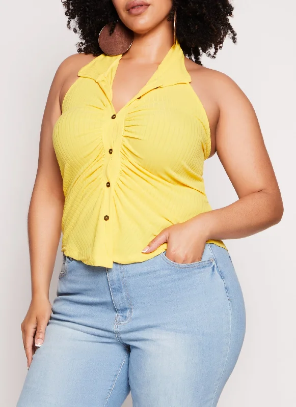 Plus Size Button Down Halter Top