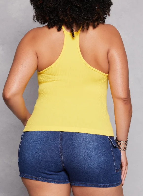 Plus Size Seamless Racerback High Neck Tank Top