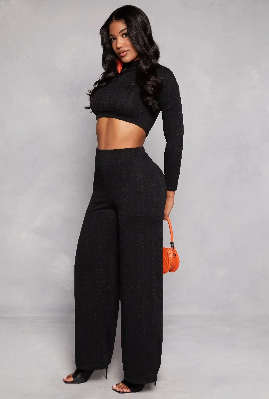 Cable Knit High Waist Wide Leg Pants