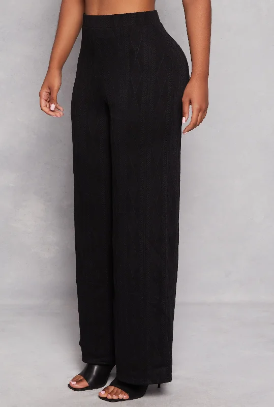 Cable Knit High Waist Wide Leg Pants