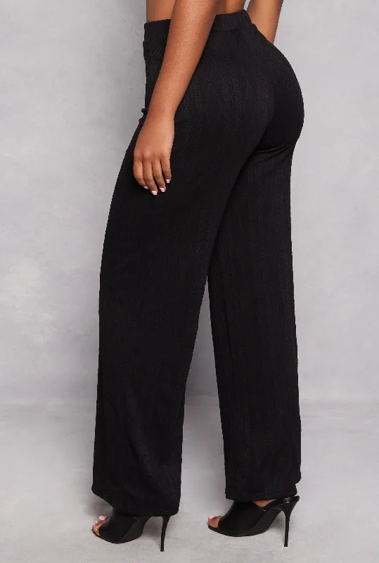 Cable Knit High Waist Wide Leg Pants