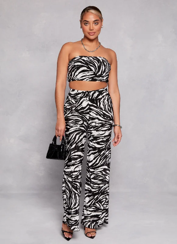 Plisse Printed Wide Leg Pants