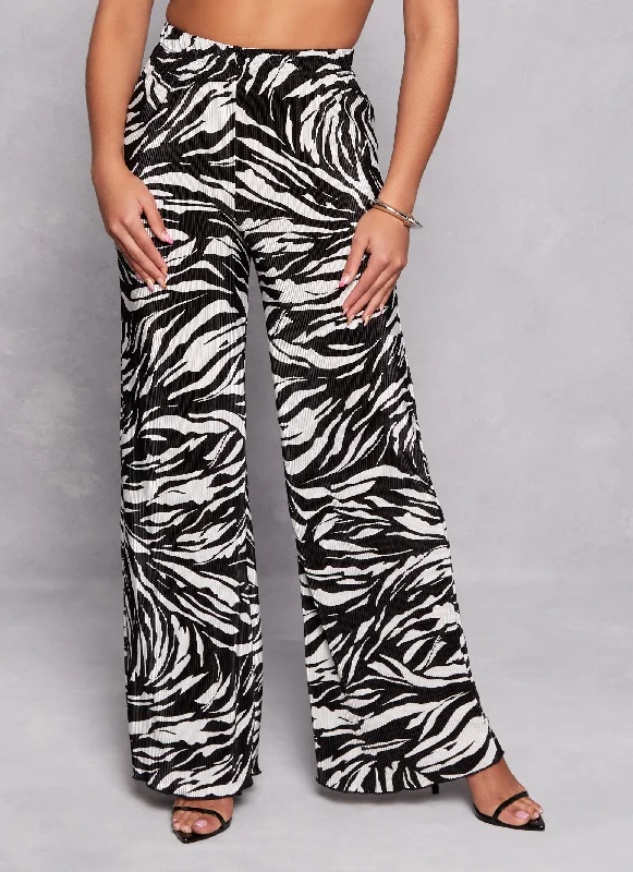 Plisse Printed Wide Leg Pants