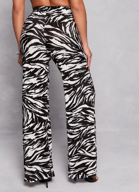 Plisse Printed Wide Leg Pants