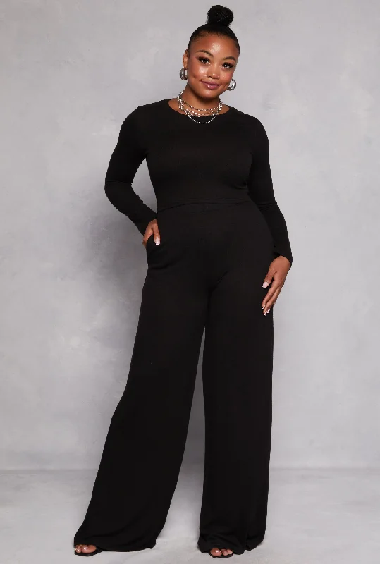 Plus Size Brush Knit High Waist Pants