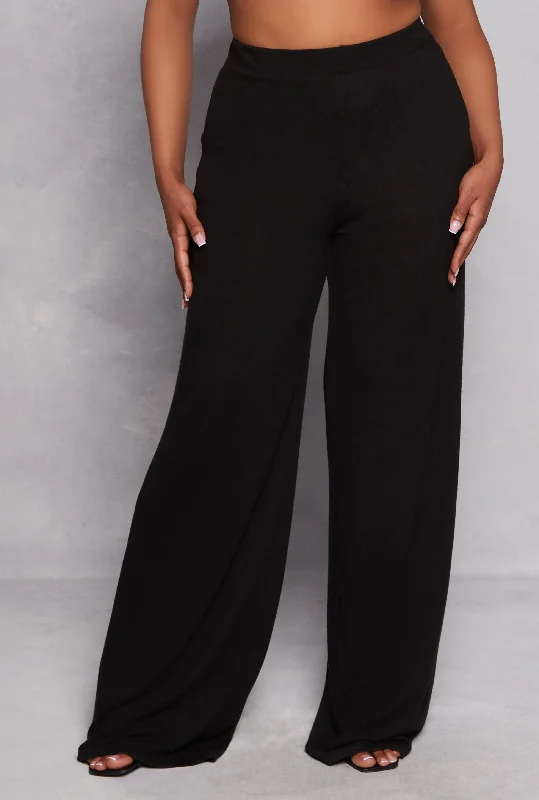 Plus Size Brush Knit High Waist Pants