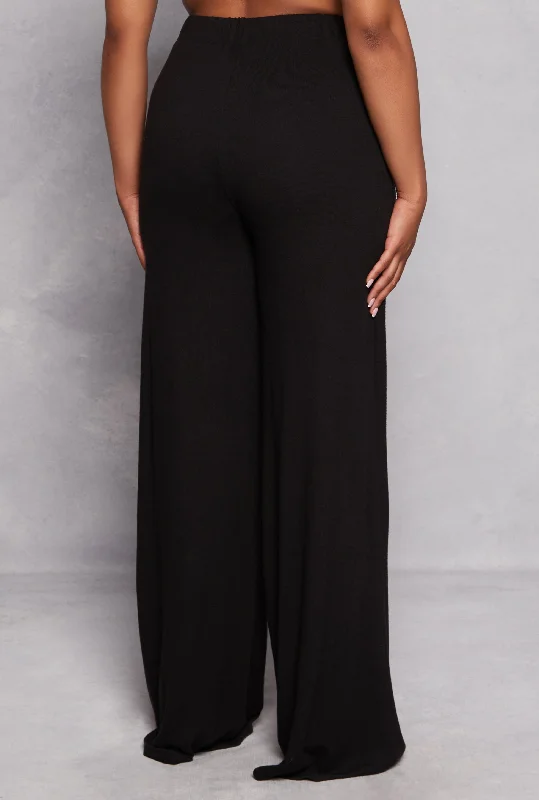 Plus Size Brush Knit High Waist Pants