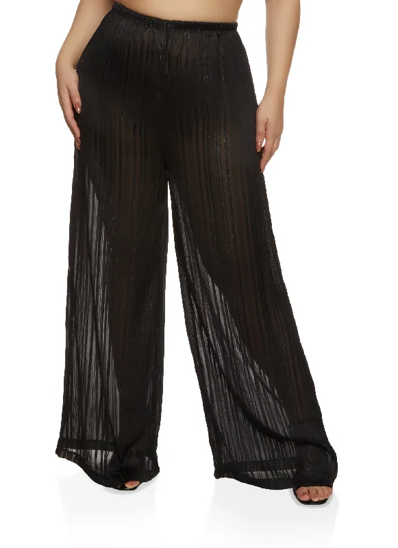 Plus Size Lurex Shadow Stripe Wide Leg Pants