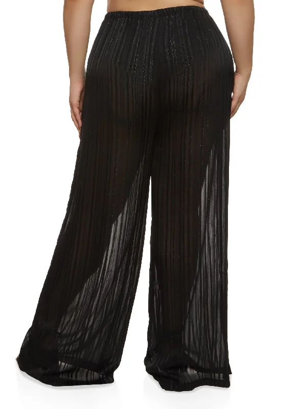 Plus Size Lurex Shadow Stripe Wide Leg Pants