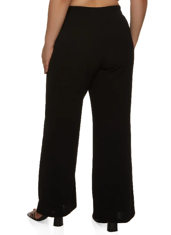 Plus Size Tie Front Pull On Palazzo Pants