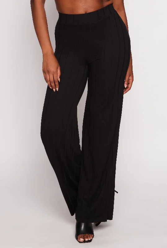 Ribbed High Waisted Wide Leg Pants