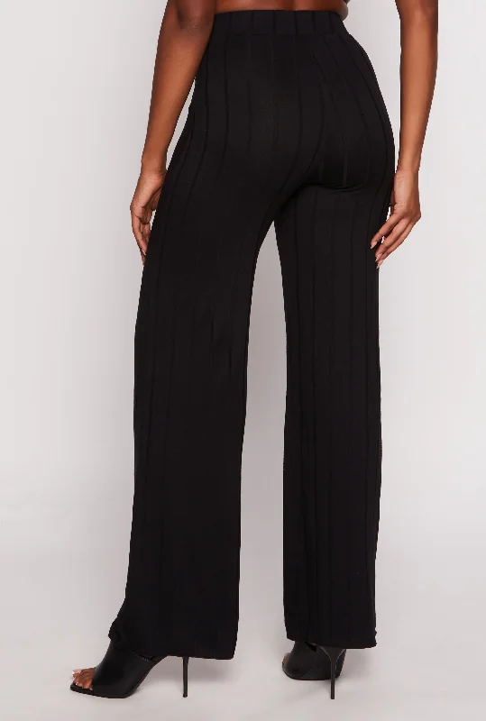 Ribbed High Waisted Wide Leg Pants