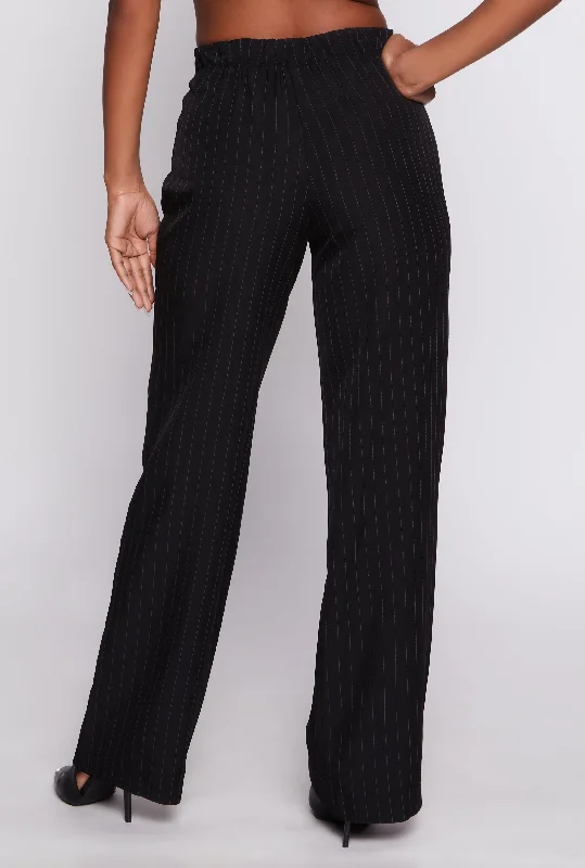 Striped Belted Front Dress Pants