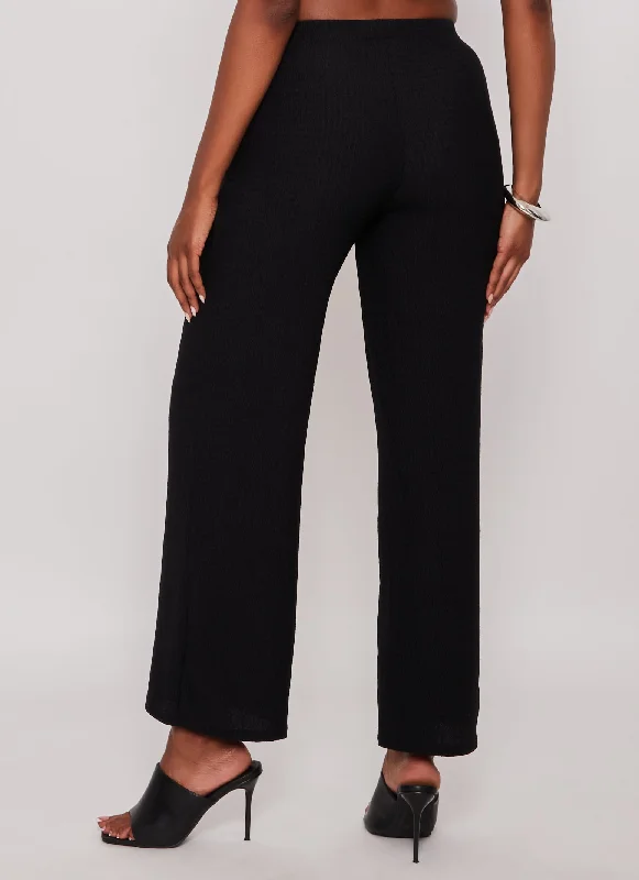 Textured Knit High Waisted Wide Leg Pants