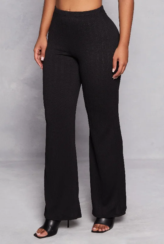 Textured Knit Wide Leg High Waist Pants