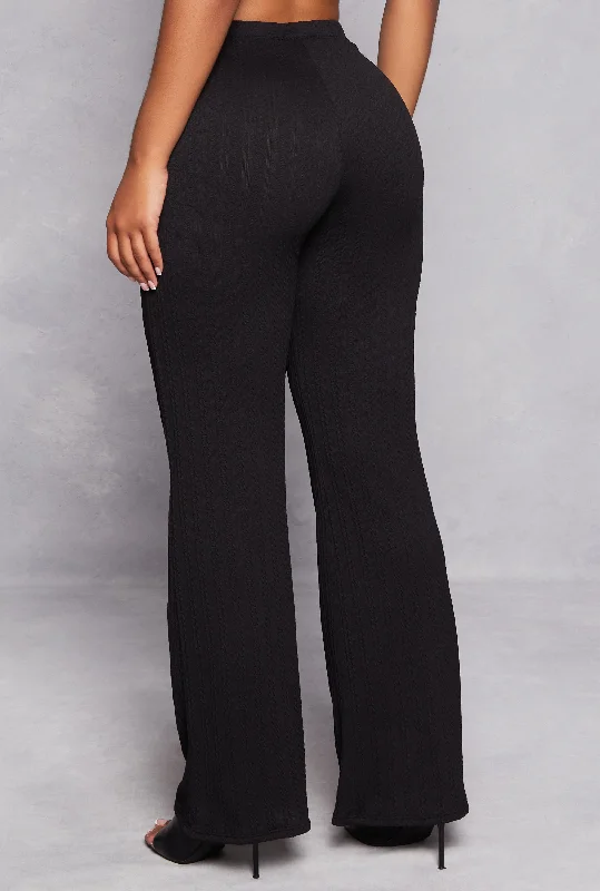 Textured Knit Wide Leg High Waist Pants