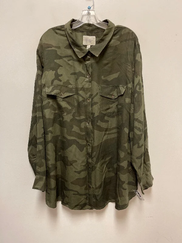 Blouse Long Sleeve By Jessica Simpson In Camouflage Print, Size: 3x