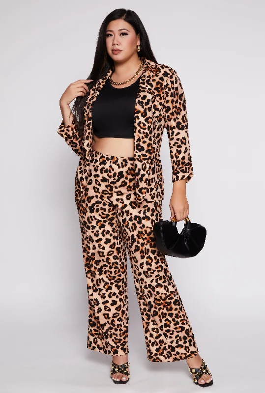 Plus Size Leopard Print Wide Leg Pants