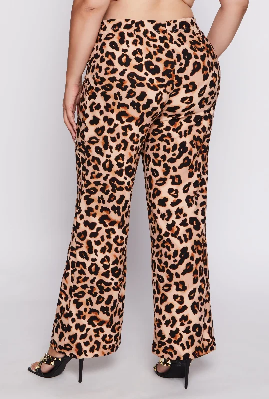 Plus Size Leopard Print Wide Leg Pants