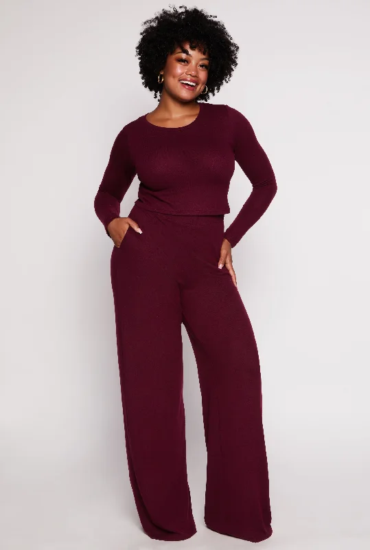 Plus Size Brush Knit High Waist Pants