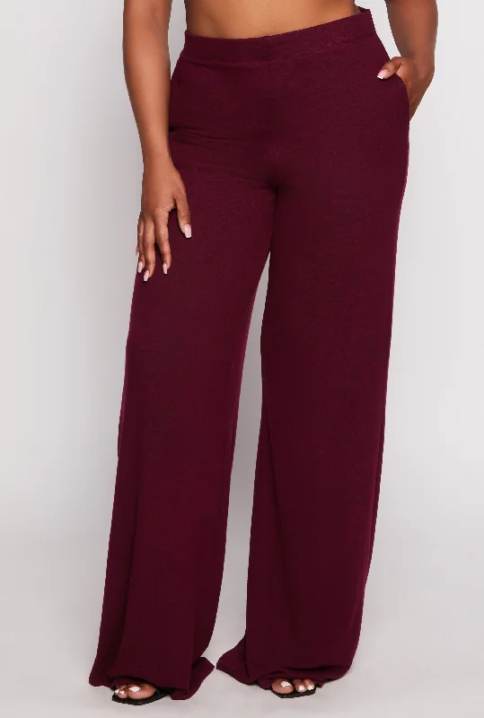 Plus Size Brush Knit High Waist Pants