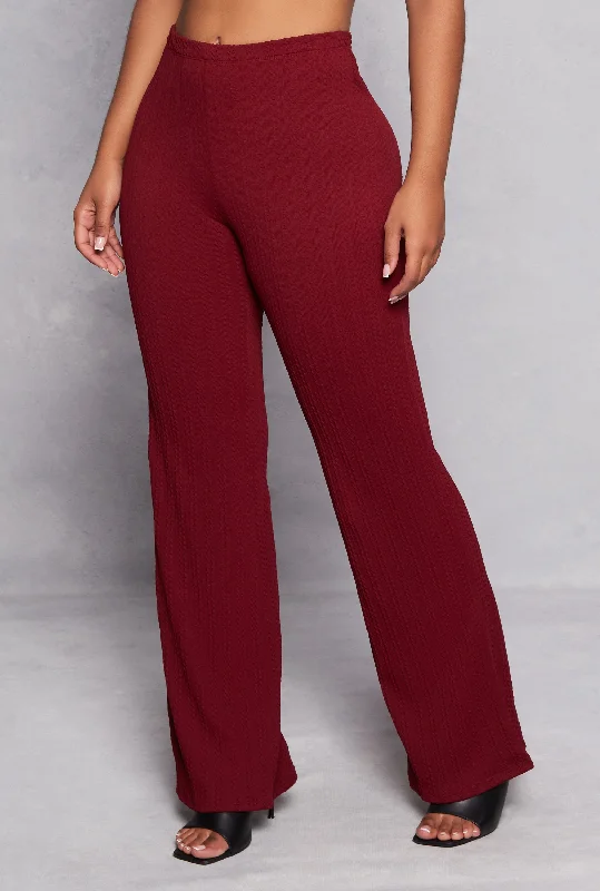 Textured Knit Wide Leg High Waist Pants