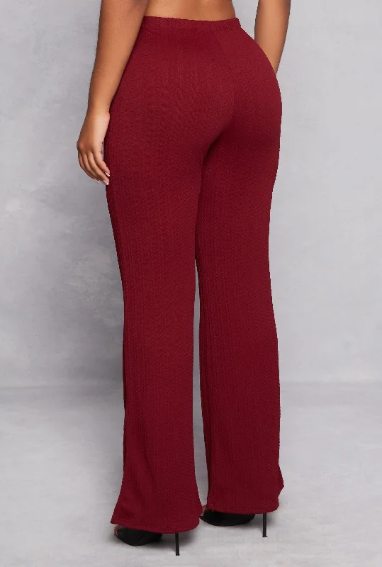 Textured Knit Wide Leg High Waist Pants