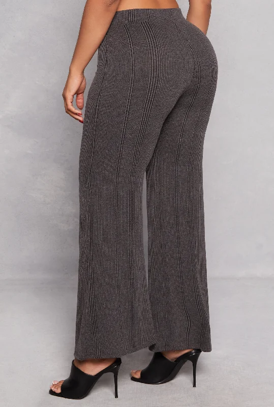 Rib Knit High Waisted Wide Leg Pants