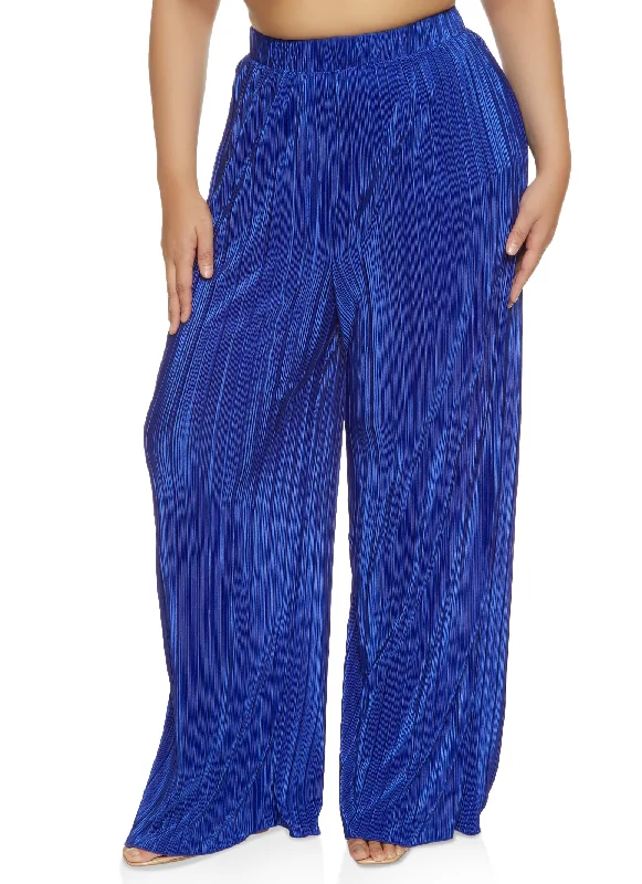 Plus Size High Waist Plisse Palazzo Pants