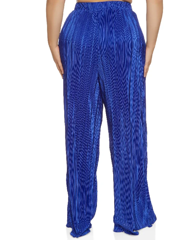 Plus Size High Waist Plisse Palazzo Pants