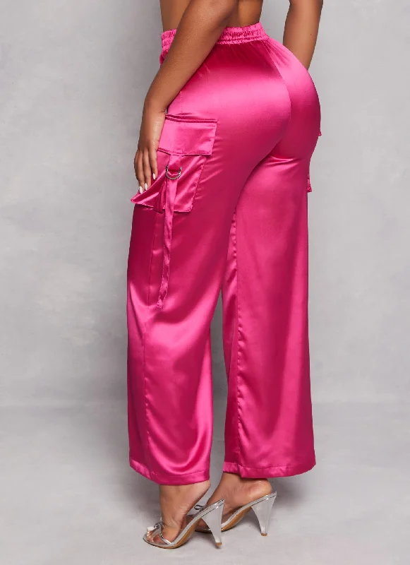 Satin Wide Leg Cargo Pocket Pants