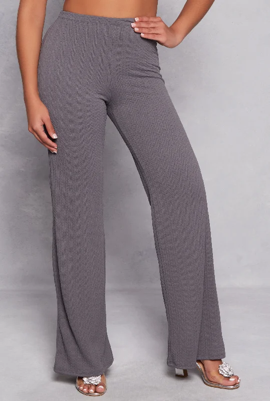 Textured Knit Wide Leg High Waist Pants