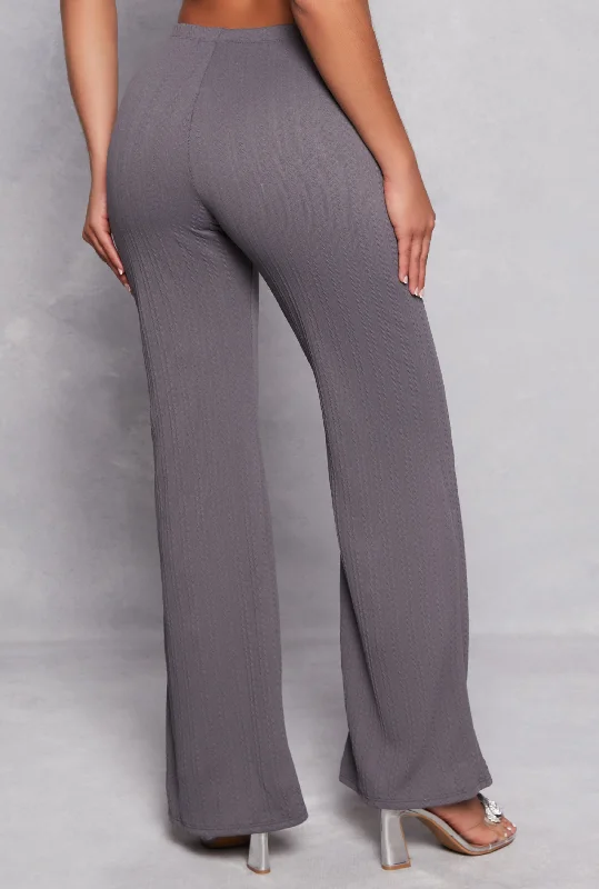 Textured Knit Wide Leg High Waist Pants