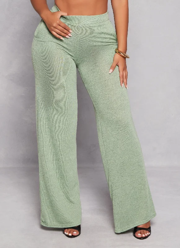 Daisy Solid Brushed Knit High Waisted Wide Leg Pants