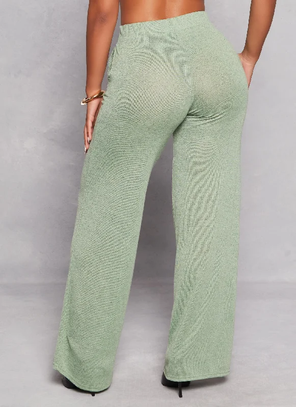 Daisy Solid Brushed Knit High Waisted Wide Leg Pants