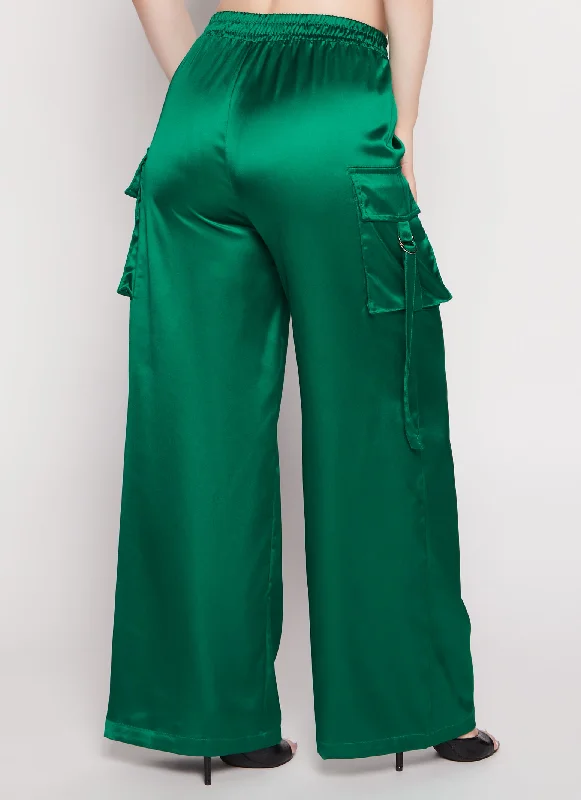 Satin Wide Leg Cargo Pocket Pants