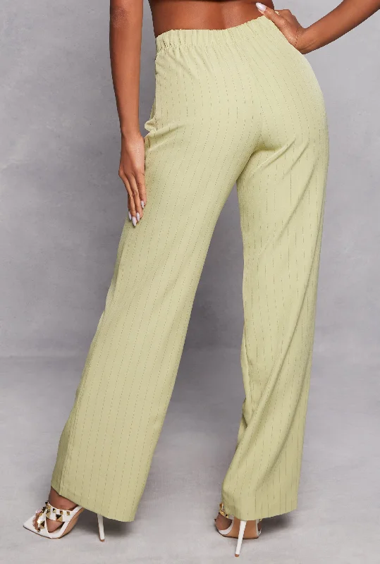 Striped Belted Front Dress Pants