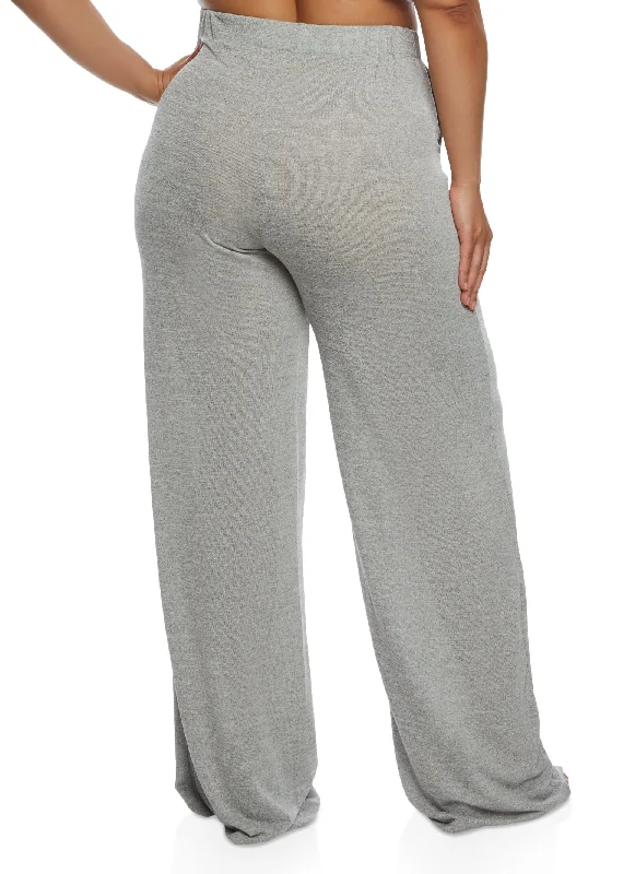 Plus Size Daisy Brushed Knit High Waist Wide Leg Pants