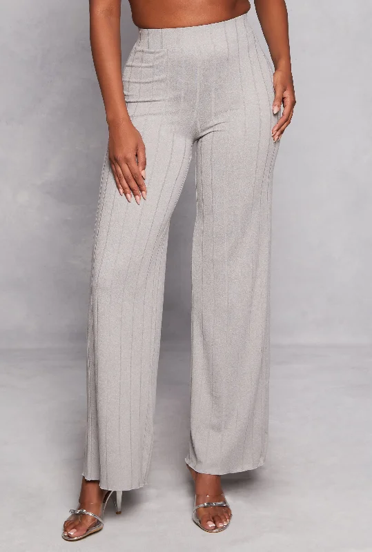 Ribbed High Waisted Wide Leg Pants