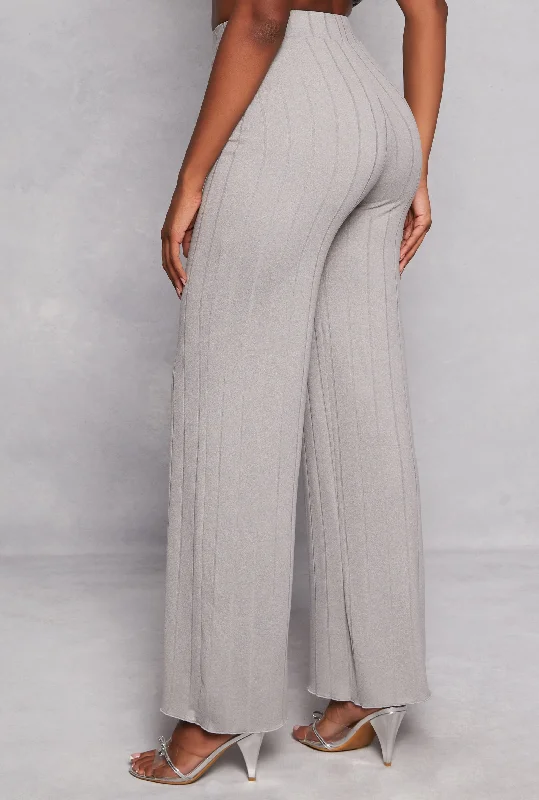 Ribbed High Waisted Wide Leg Pants